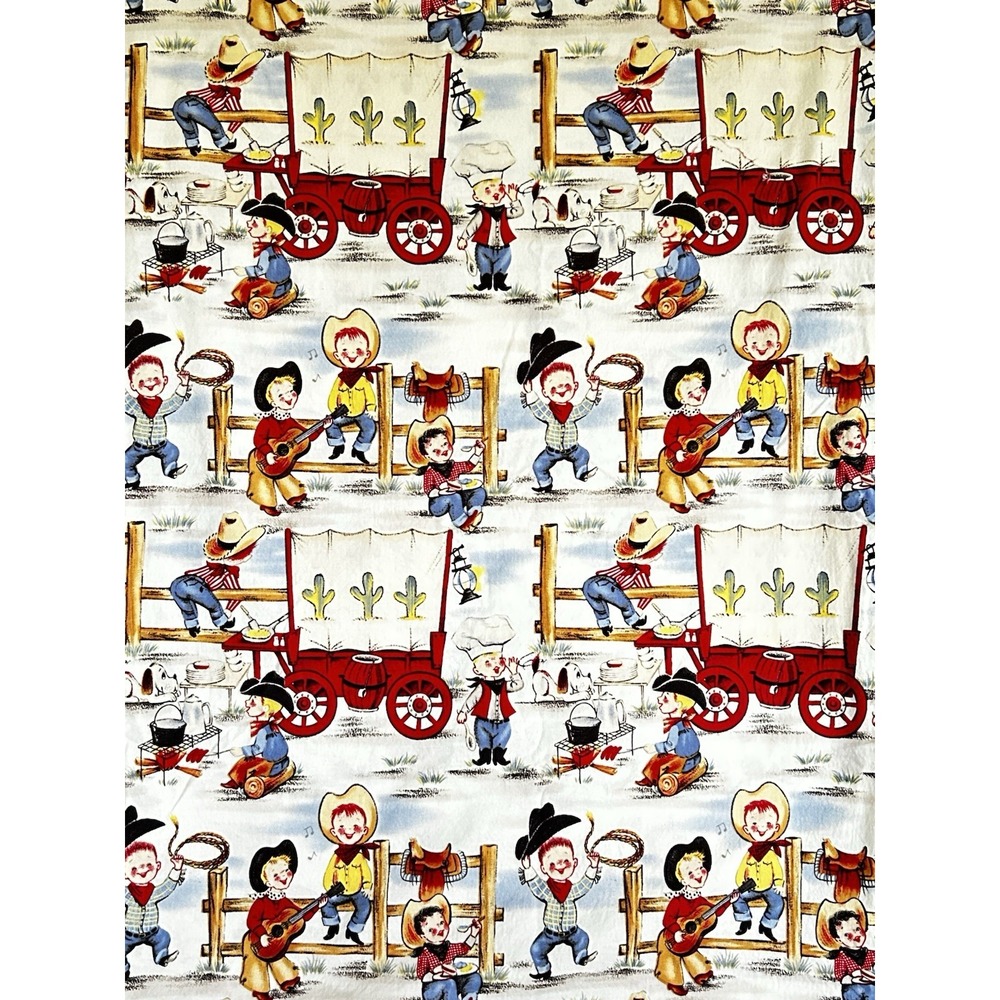 "Lil Cowpokes" Fabric By Michael Miller Cowboys Chuck Wagon Campfire Dog 42x56"
